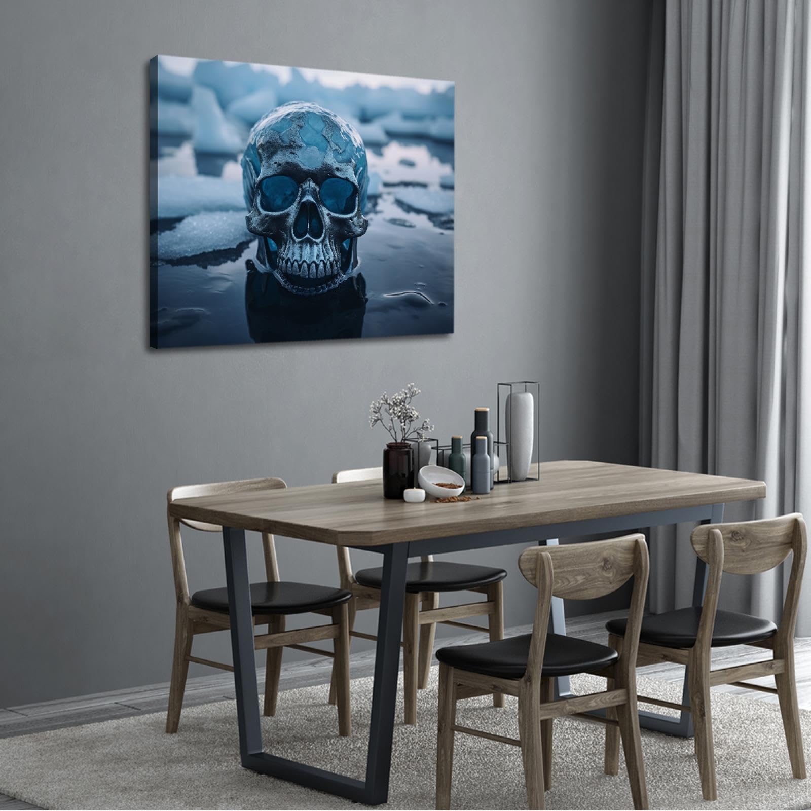 UIRINGART Horreur Crâne Toile Art Mural Hiver Neige Crânes Gothiques Peinture Sur Toile Affiche Couloir Galerie Salle de Bain Chambre Maison Décoration Murale 75x105cm Cadre intérieur