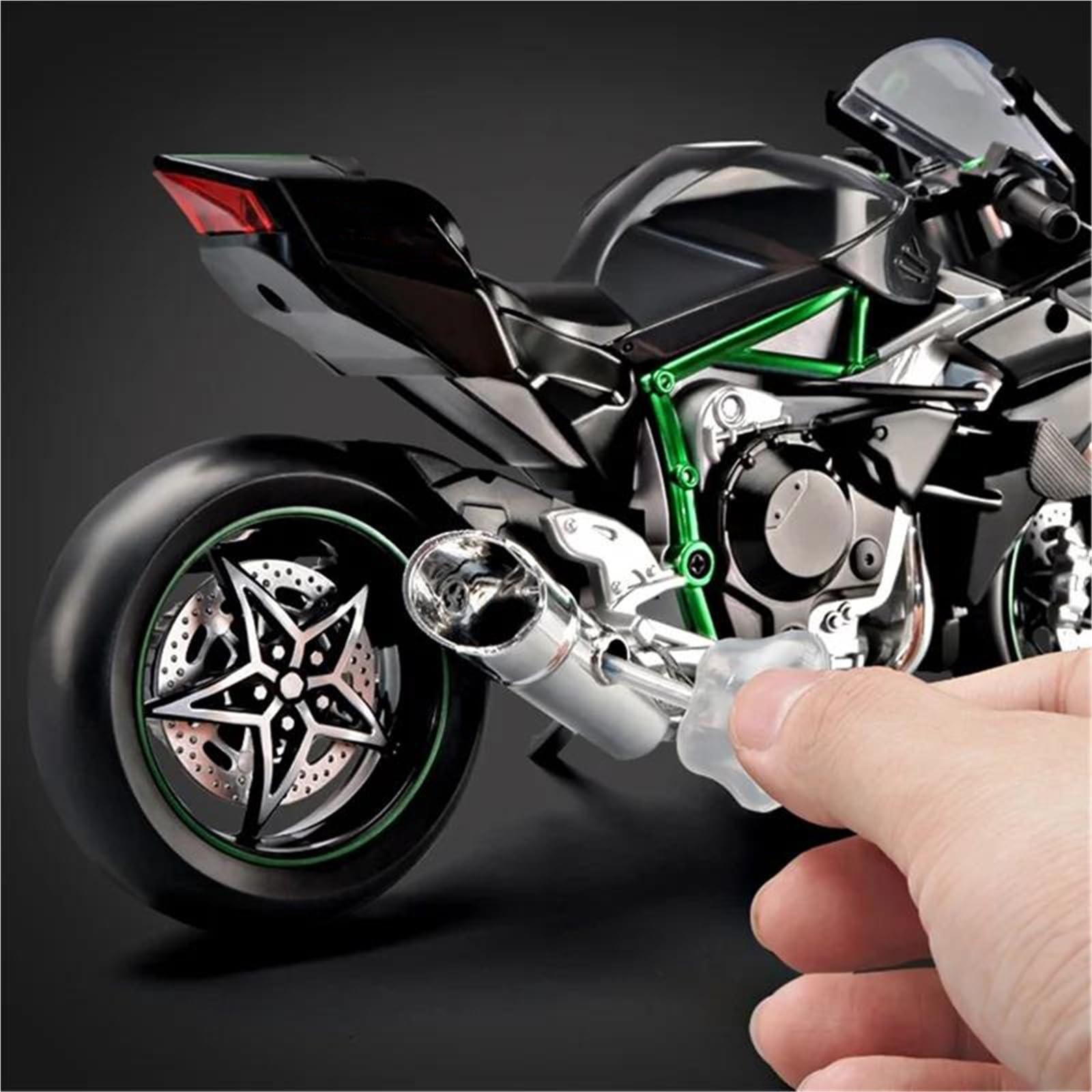 Modelo a Escala de Moto Juguetes con Sonido Y Luz 1:9 para Kawasaki H2 H2R, Modelo De Motocicleta Carreras Aleación, Miniatura Metal Fundido A Presión, Regalo Colección(Nero)