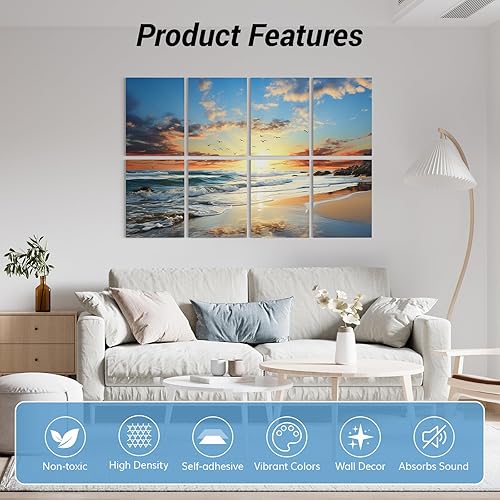 Miniatura 7 de TONOR Paquete de 8 paneles acústicos artísticos, paneles de pared autoadhesivos, paneles absorbentes de sonido de 48 x 32 pulgadas, paneles