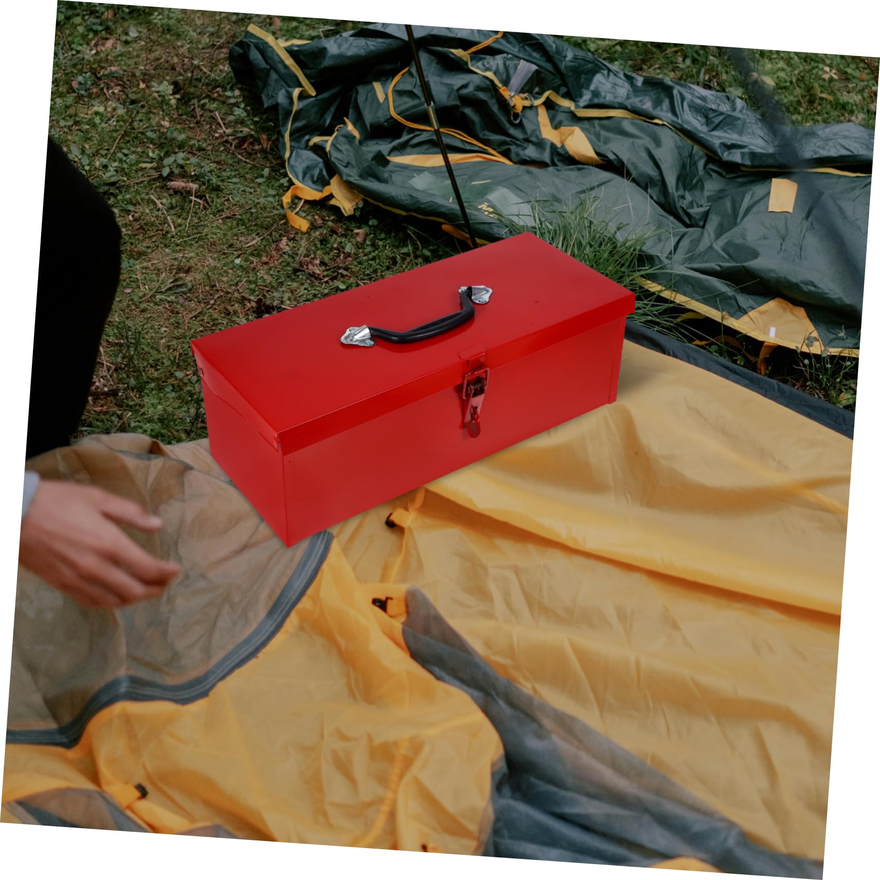 Cassetta Attrezzi Ferro Rossa Portatile, Uso Domestico | Lamiera in Ferro, Alta Capacità e Apertura Facile, Fibbia di Design Ergonomico Stile Casuale