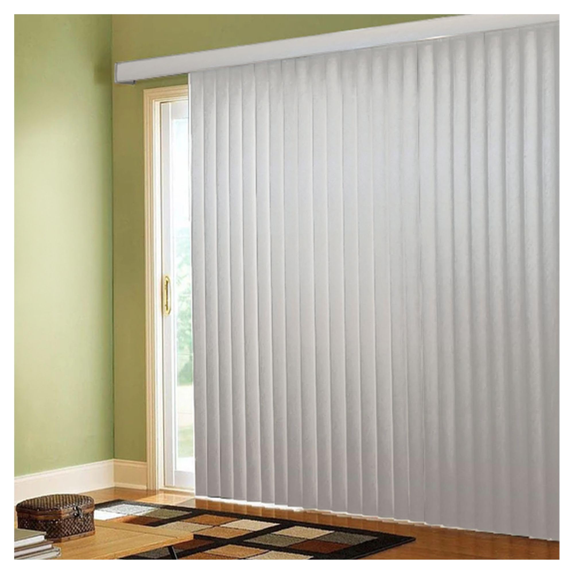 BlindDen - Vinyl Vertical Window Blinds for Home - Vertical Blinds for Sliding Glass Doors - Frisco White 44" Wide x 60" Long Cordless