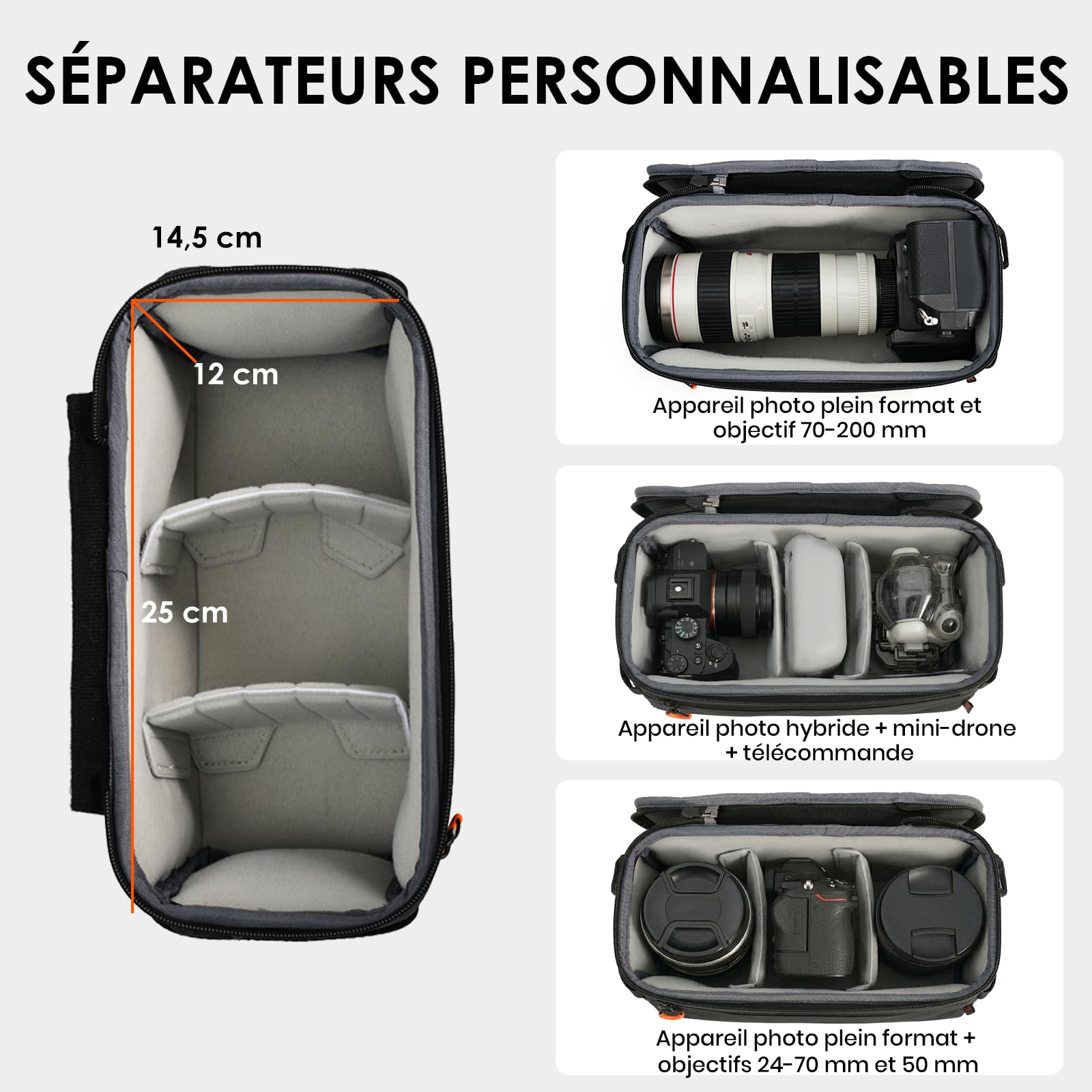 TARION Insert pour Sac Appareil Photo - Sac Intérieur Rembourré avec Couverture Amovible & Cadre Métallique (XS)
