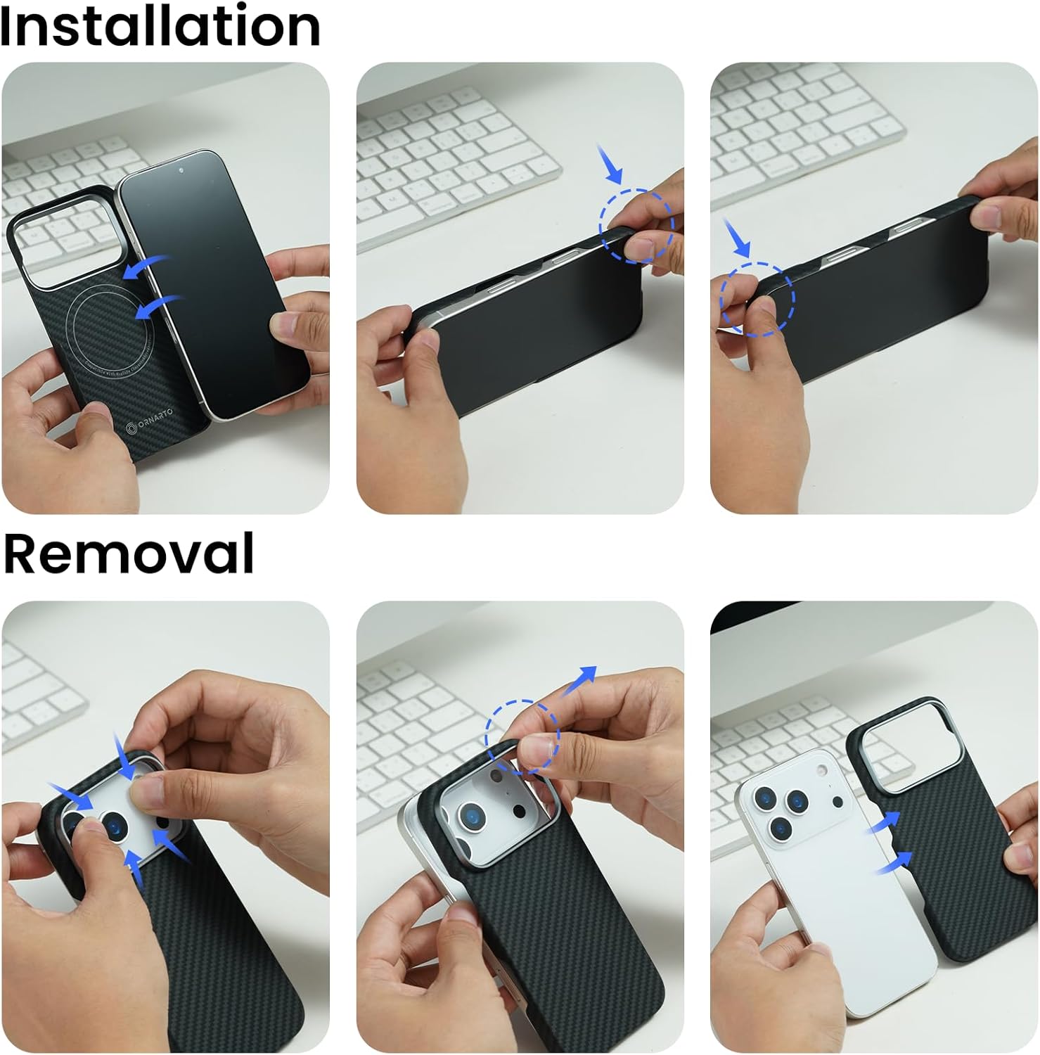 ORNARTO for iPhone 17 Pro Case 6.3", Ultra Slim & Lightweight 1500D Aramid Fiber, Compatible with MagSafe, Scratch-Resistant Protective Phone Cover, Carbon-Style Finish, Black