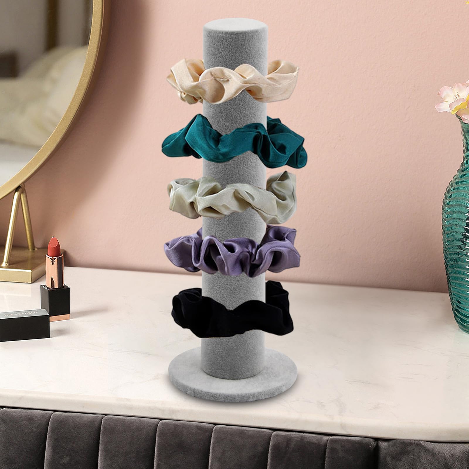 1 x stojak na Scrunchies, 5 x 30 cm, stojak na włosy Scrunchies, pionowy stojak na bransoletki, aksamitny uchwyt na opaskę do włosów (czarny)