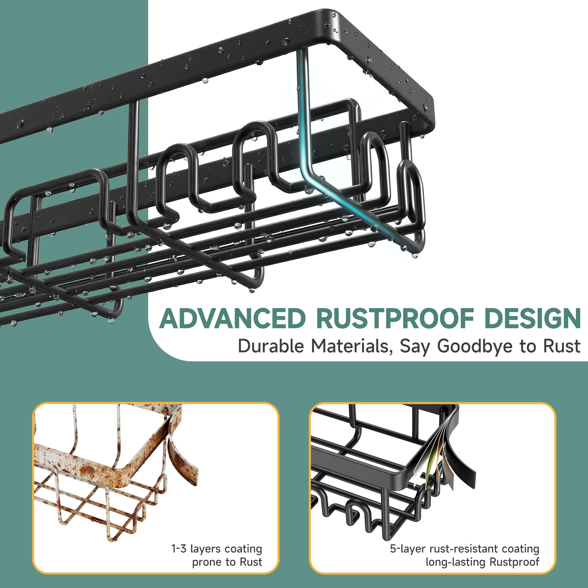 Veken Rustproof & Waterproof Shower Caddy 6-Pack, No Drilling Adhesive Shelves Rack with Soap Holder, Large Capacity Bathroom Organizers and Storage, Wall-Mounted Kitchen & Home Decor