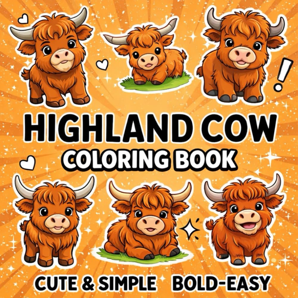 Highland Cow Easy & Bold Coloring Book: Cute, Simple and Relaxing Pages with Thick, Easy-to-Color Lines