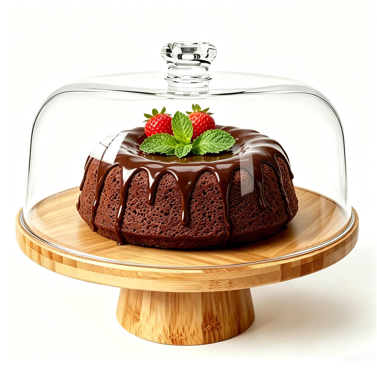 Bandeja para tartas de madera, bandeja para tartas con tapa, soporte multifuncional para tartas, 30 cm, redondo con pie, soporte para tartas para cumpleaños, bodas, fiestas, regalo (madera