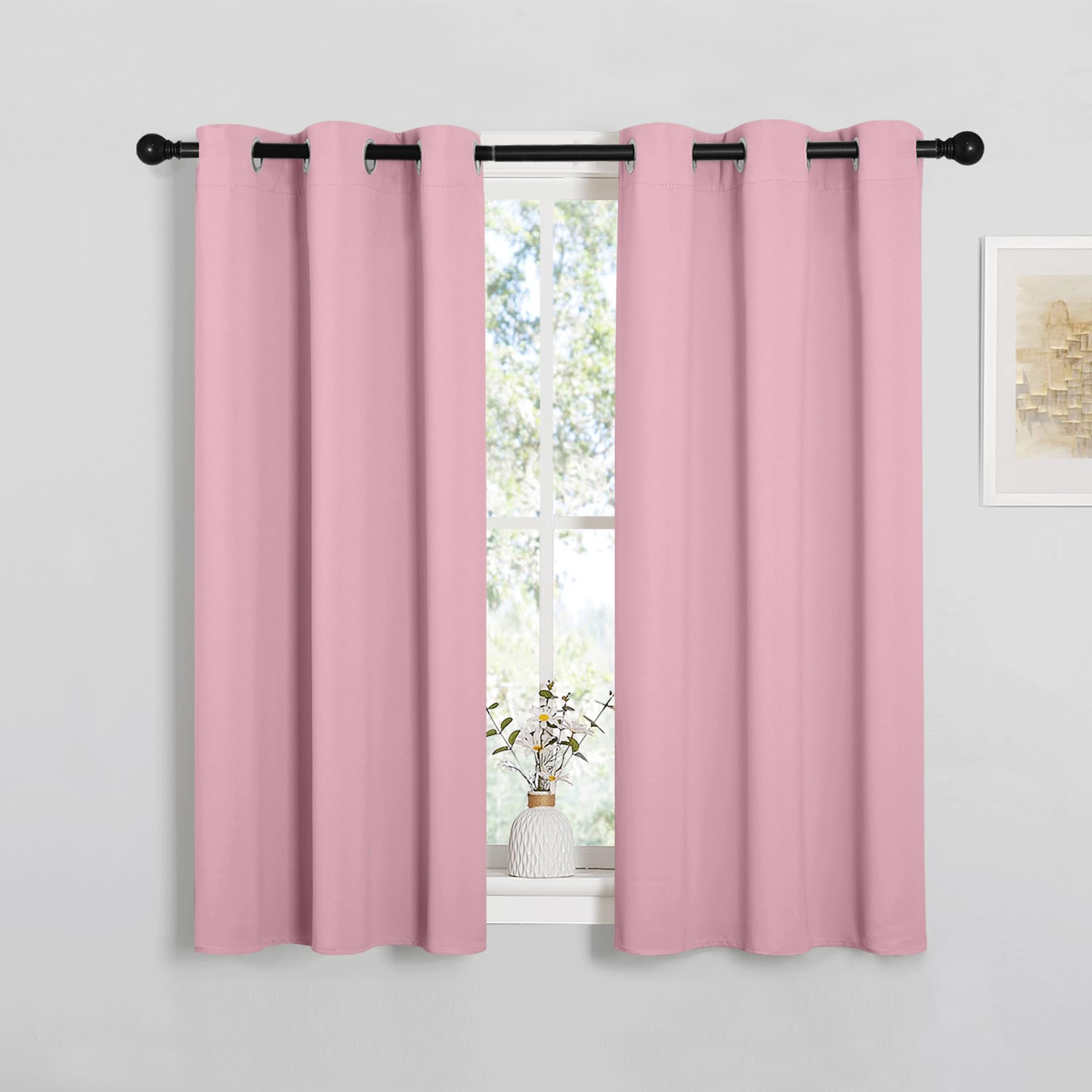 NICETOWN Bedroom Curtain Panels Blackout Draperies, Thermal Insulated Solid Grommet Blackout Curtains/Drapes (Crystal Pink, 1 Pair, 34 by 45-inch)