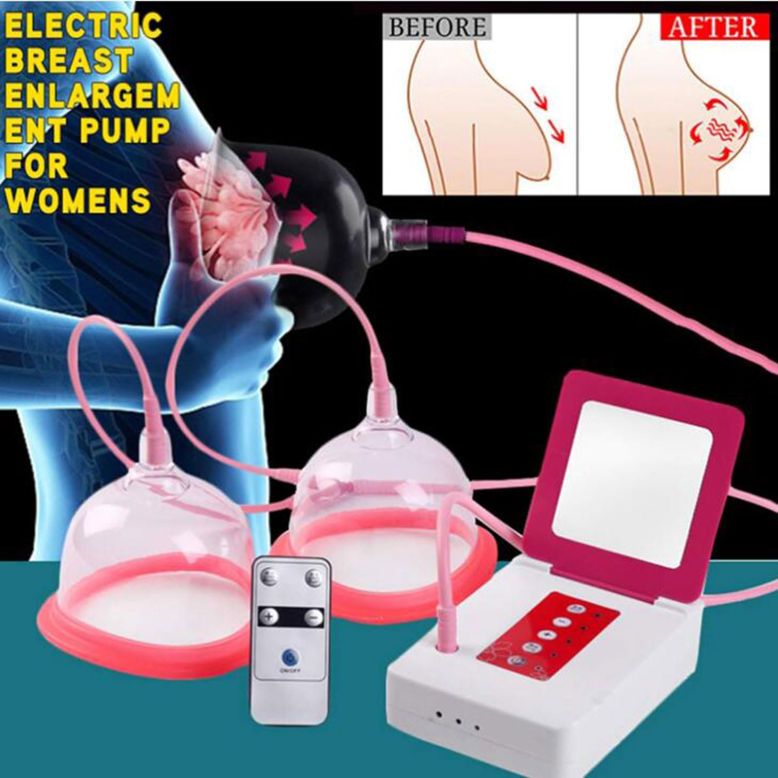 REUset Dispositif D'Amélioration du Sein, Pompe À Vide D'Amélioration du Sein, Dispositif de Soin du Sein À Double Tasse,Ventouses, Lève-Fesses, Massage Féminin, Usage Domestique,Rose,A