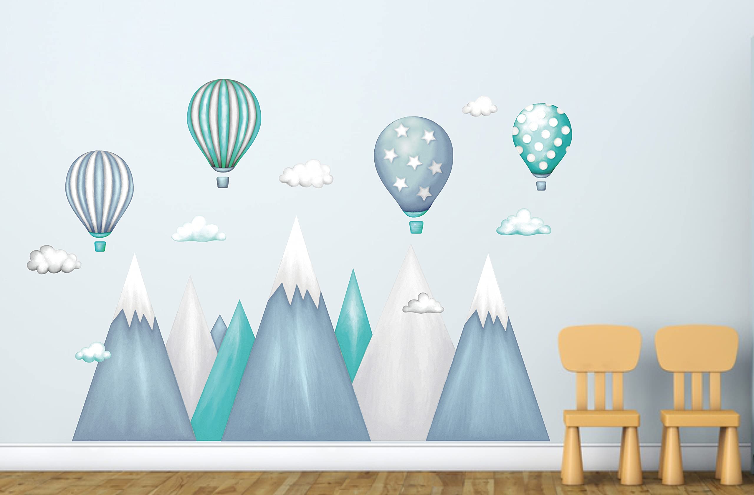 wandtattoo kinderzimmer berge Nordic Bergen Aufkleber Wandaufkleber Kind Baby Kindergarten Zimmer Gebirge luftballons Ballons Ballon Wolken Wolke Landschaft Wanddeko Baby Kinder Sticker G22XL