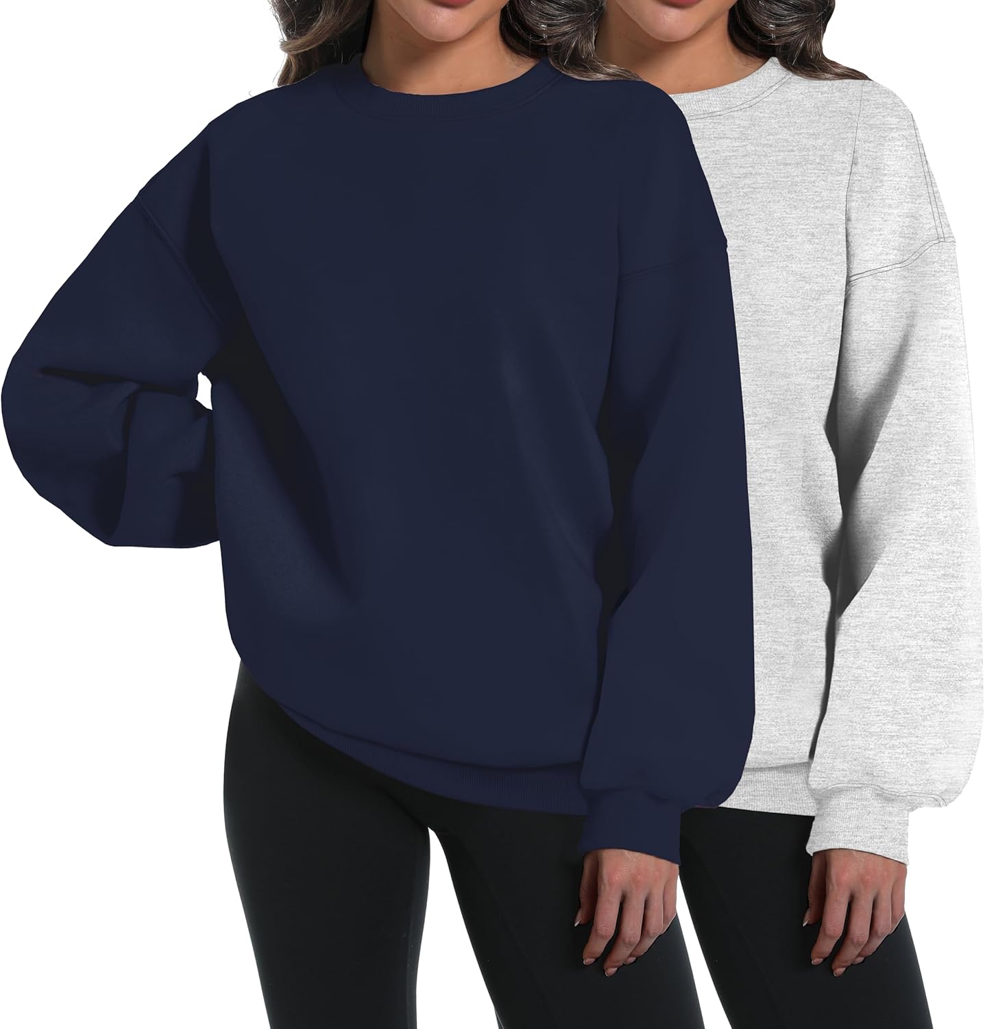 2 Pack Womens Oversized Sweatshirts Hoodies Long Sleeve Tops Fall Winter Clothes Crewneck Cozy Outfits Pullover Fashion
