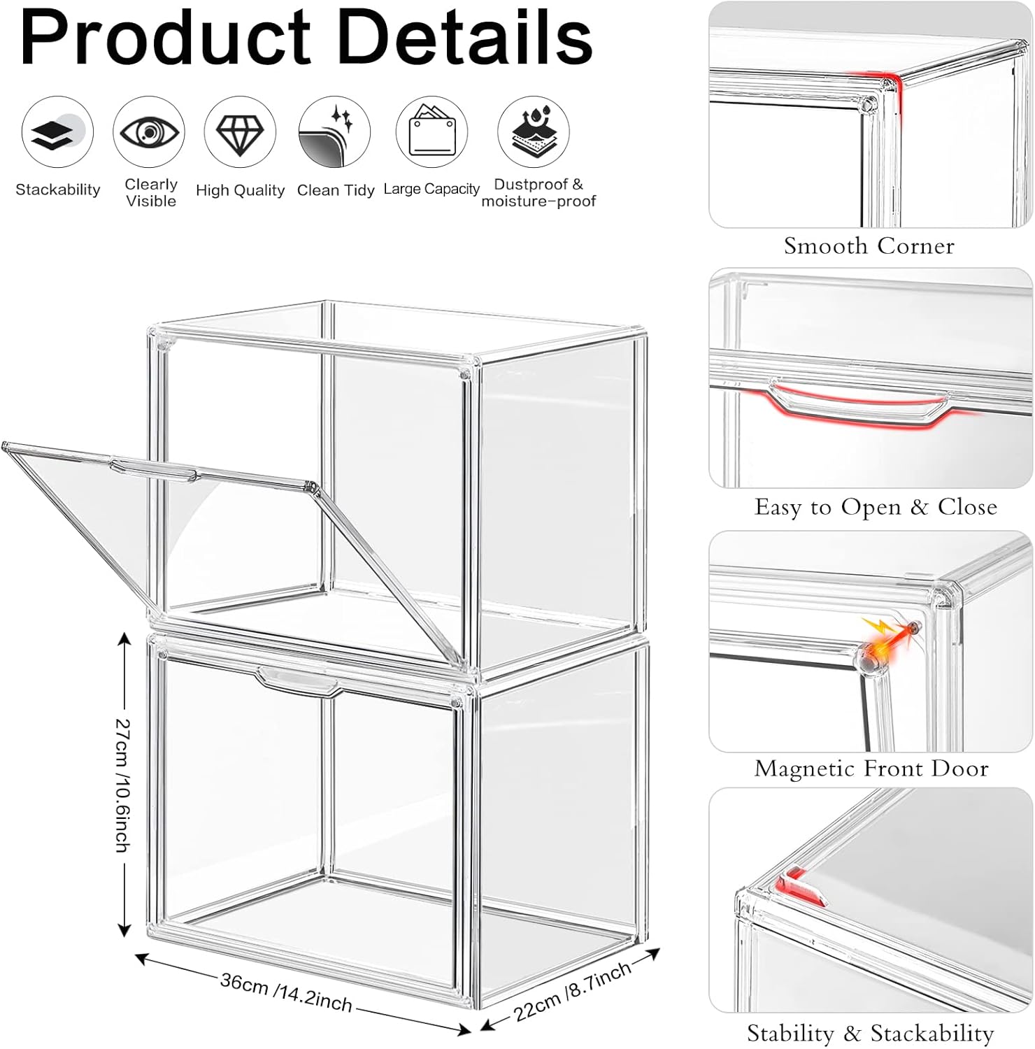 DILIBRA 4 Packs Clear Plastic Handbag Storage Organizer for Closet, Acrylic Display Case for Purse and Handbag, Stackable Storage Boxes Bag Organizer with Magnetic Door for Purse Clutch Wallet Hats - Image 2