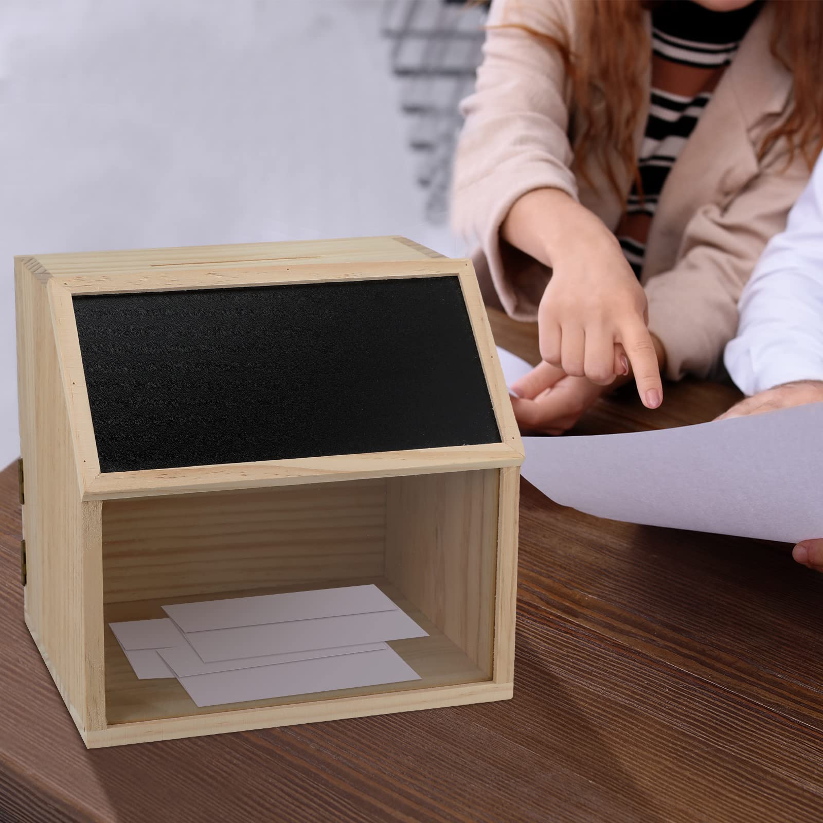 Wooden Suggestion Box With Lock & Chalkboard - Secure Ballot Drop Or Money Collection Box