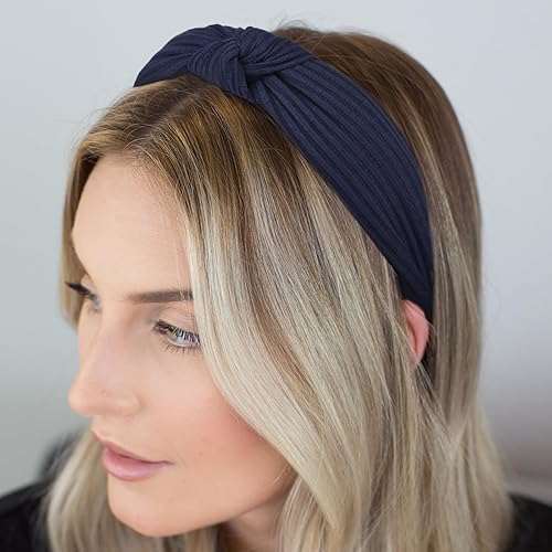 Miniatura 4 de DRESHOW - Paquete de 8 diademas anudadas para mujer, tipo turbante, banda ancha, accesorios para el cabello para yoga y ejercicio, con nervaduras,