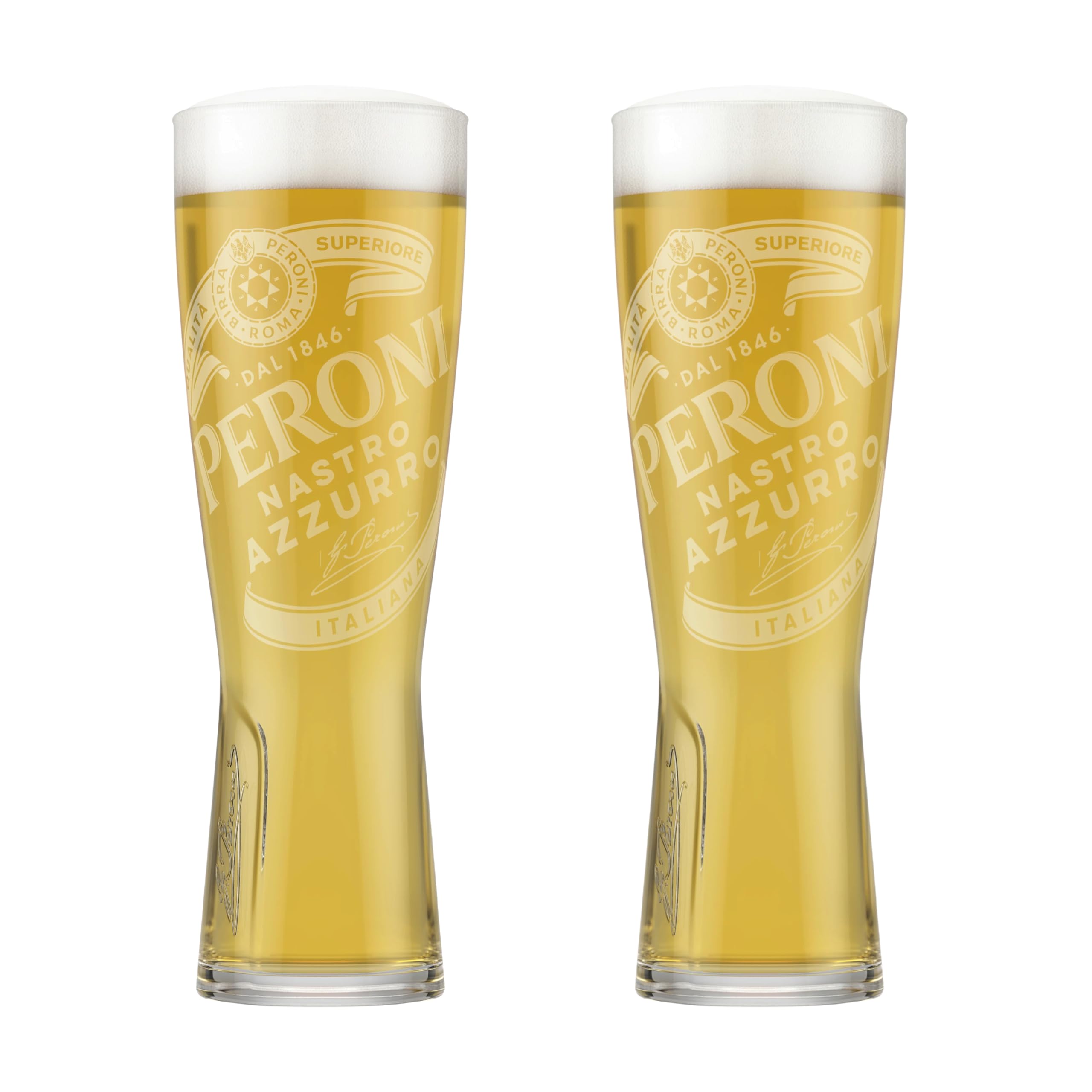GarageBar | Peroni Glass | Nucleated Beer Glass | Official Merchandise | Comes with 2X Beer Drip Mats (2, Half Pint)