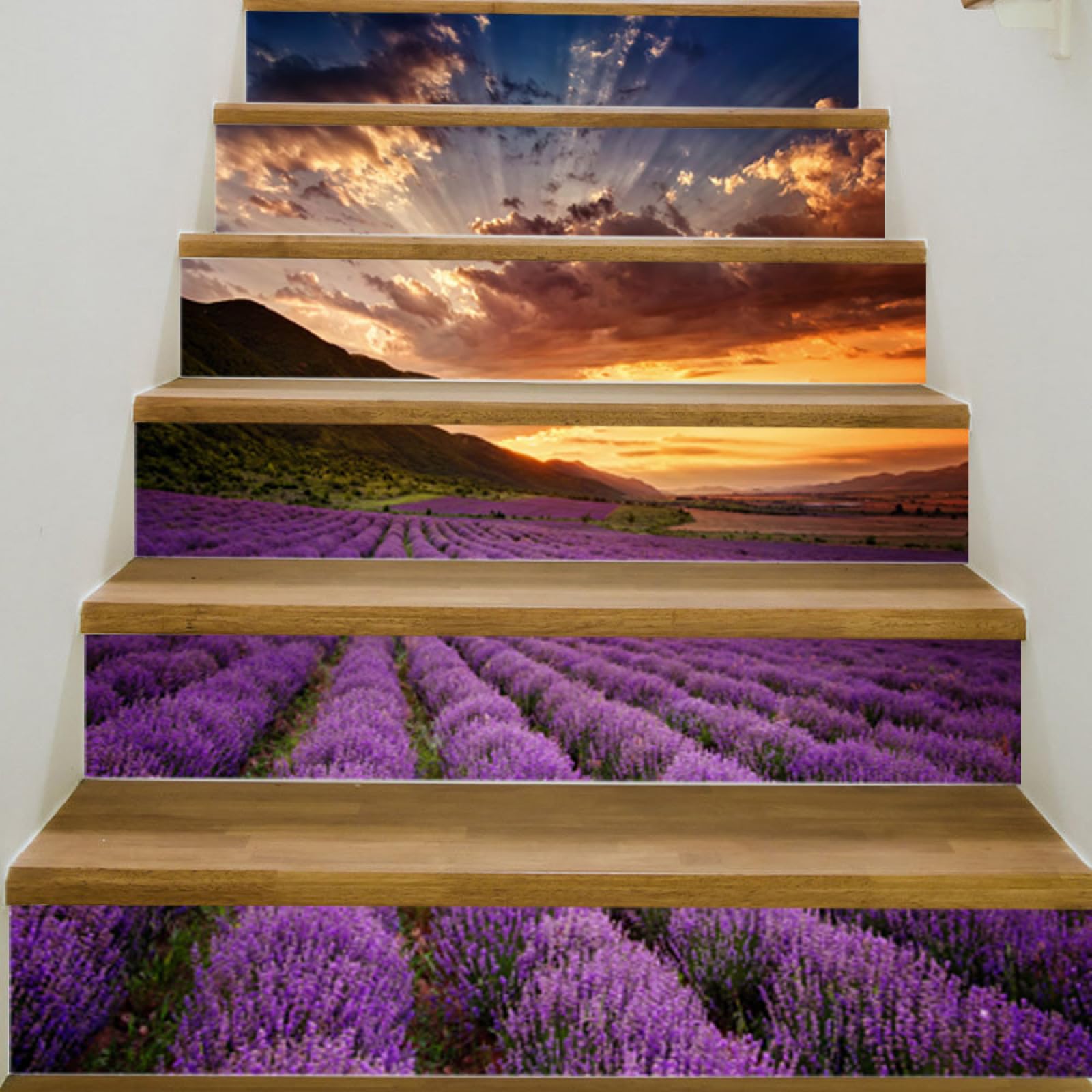 Adesivi Murali Adesivo 3D Viola Lavanda Ocean Staircase Decorazione Murale Soggiorno Camera da Letto Soggiorno Sala da Pranzo