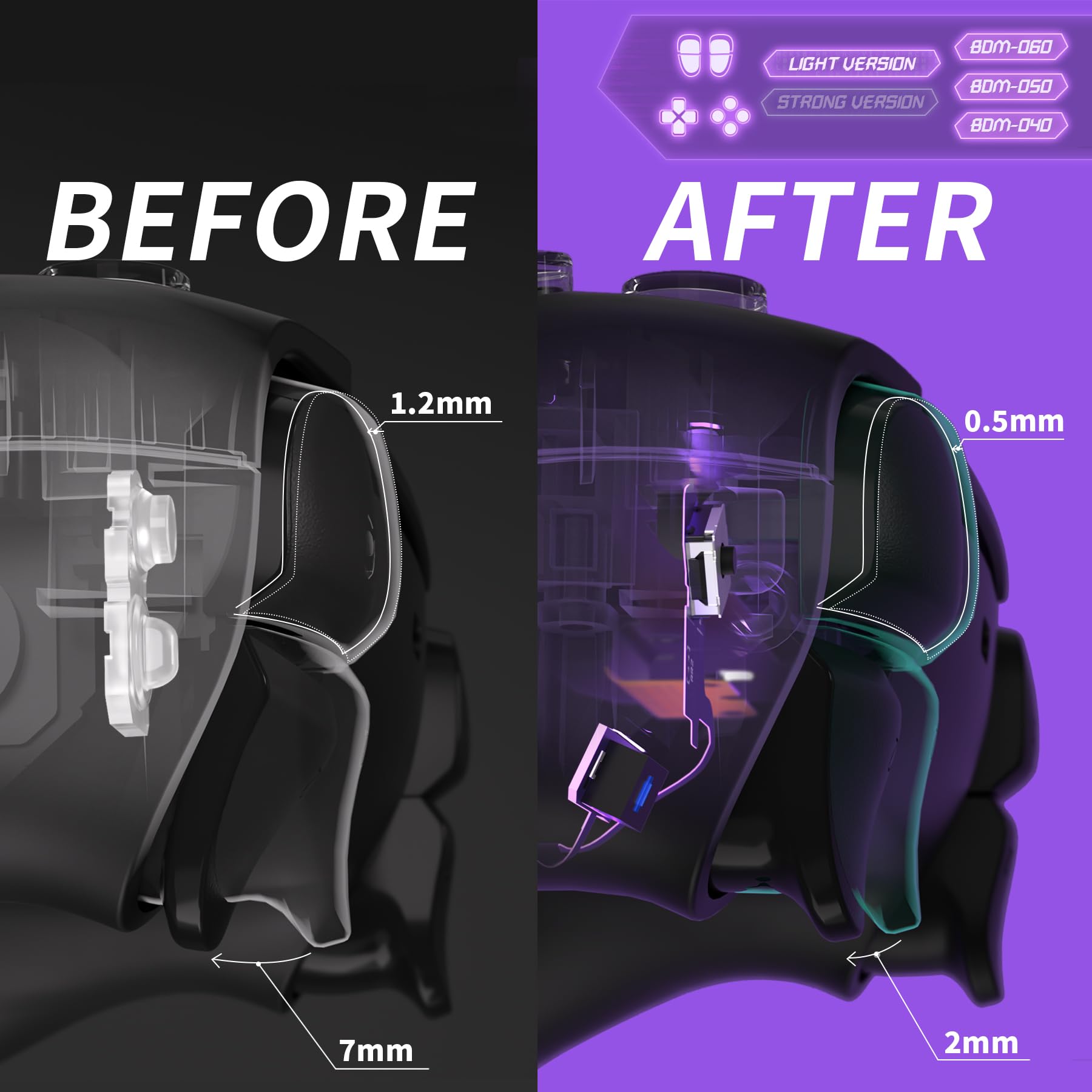 eXtremeRate Intero Clicky Kit V2 per ps5 Controller BDM-040/050/060,Micro Interruttore L2R2 Clicky Hair Trigger Kit&Tasti Frontali L1R1 Tattili Mouse Click per ps5 Joystick,Versione Leggera