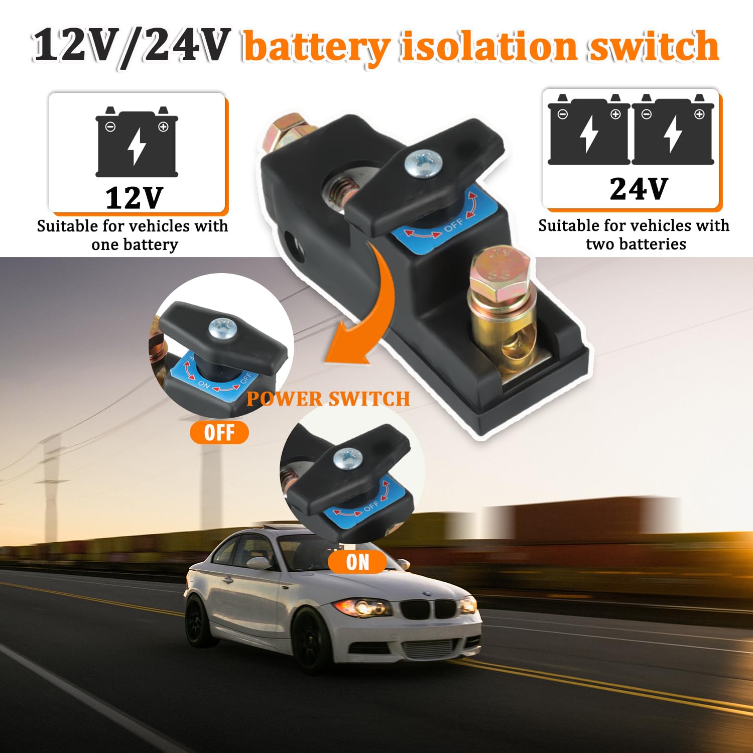 Interruttore principale della batteria dell'auto, 12V 24V Interruttore di isolamento universale per spegnimento della batteria per auto, moto, barca