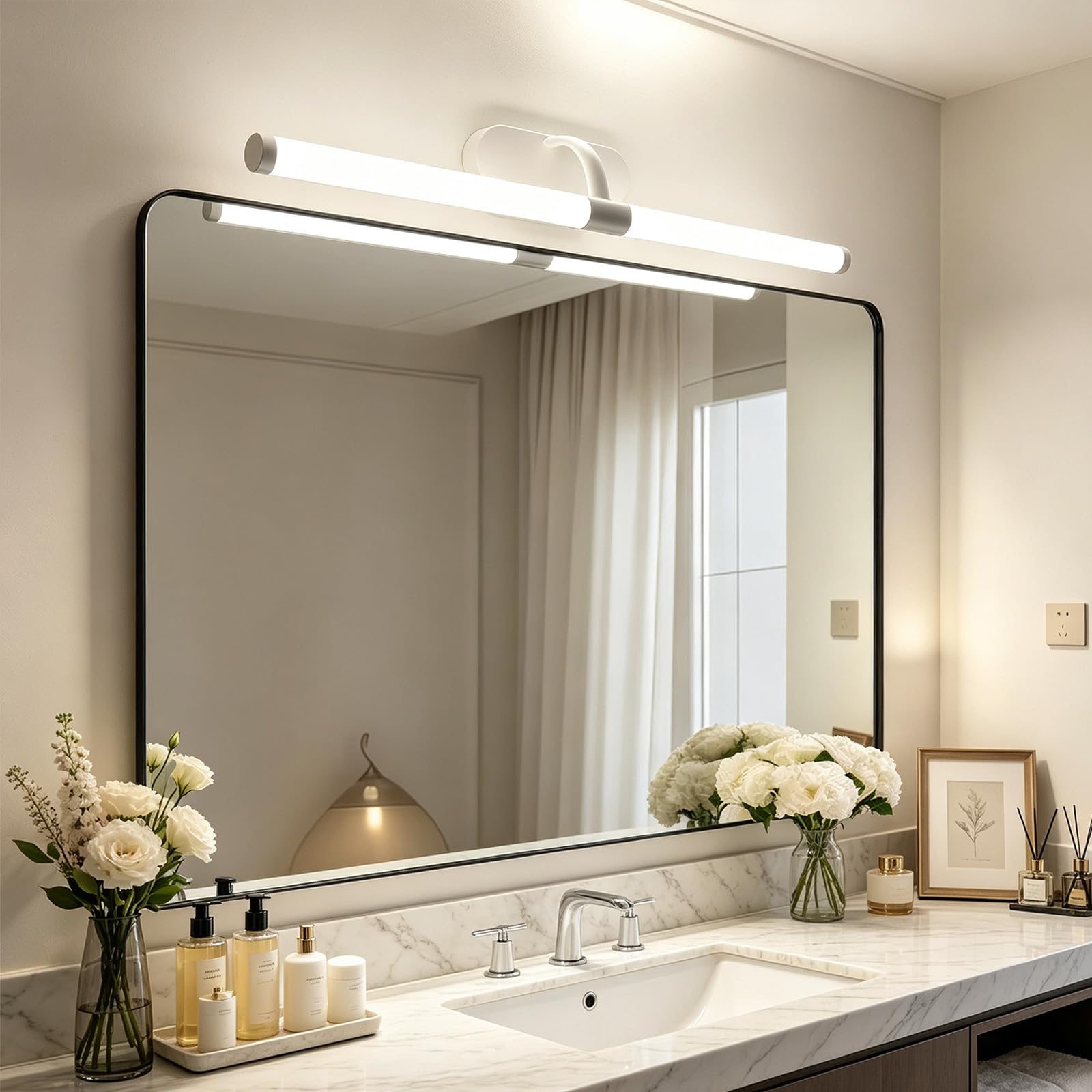LED Spiegelleuchte Bad Wandlampe LED Wandleuchte Modern Weiß Wasserdichte Wandbeleuchtung Acryl Wandleuchten Lange Dekorativ für Keller Küche Badschrank (Neutrales Licht,60cm)