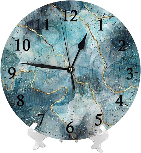 Miniatura 2 de Reloj de pared abstracto de mármol azul para sala de estar, dormitorio, silencioso, sin tictac, funciona con pilas, para el hogar, cocina, oficina,