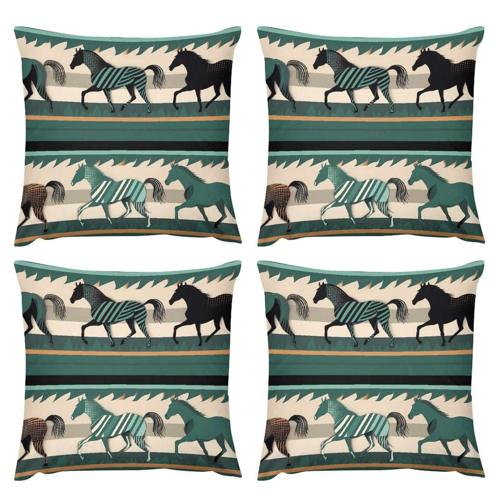 Lot de 4 housses de coussin carrées à rayures cheval pour la déco du salon