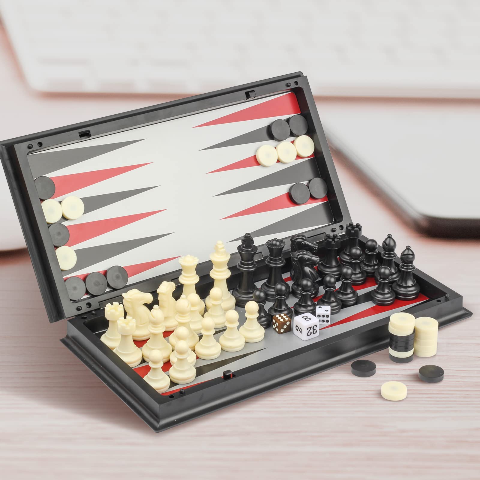 Andux Pieghevole Magnetico Tre in Uno Gioco da Tavolo Set CXYXQ-02 (L) | Gioco da tavolo portatile da viaggio, per adulti e adolescenti, per il tempo libero, per l'interazione di gruppo