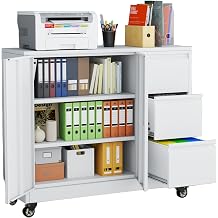 Metal File Cabinet, Lateral Filing Organization Storage Cabinets 3 Drawer for Hanging Files Letter/A4, Rolling Office Storage with Lock Printer Stand for Home Office, Living Dining Room, White