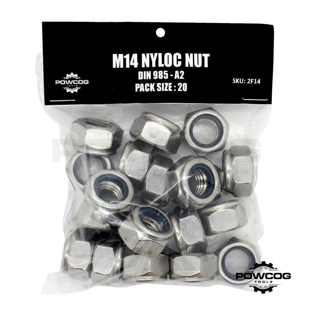Powcog M14 Nyloc Nut - A2 Stainless Steel Lock Nuts Grade 304 Metric - Din 985 - By Powcog® - Pack Of 20