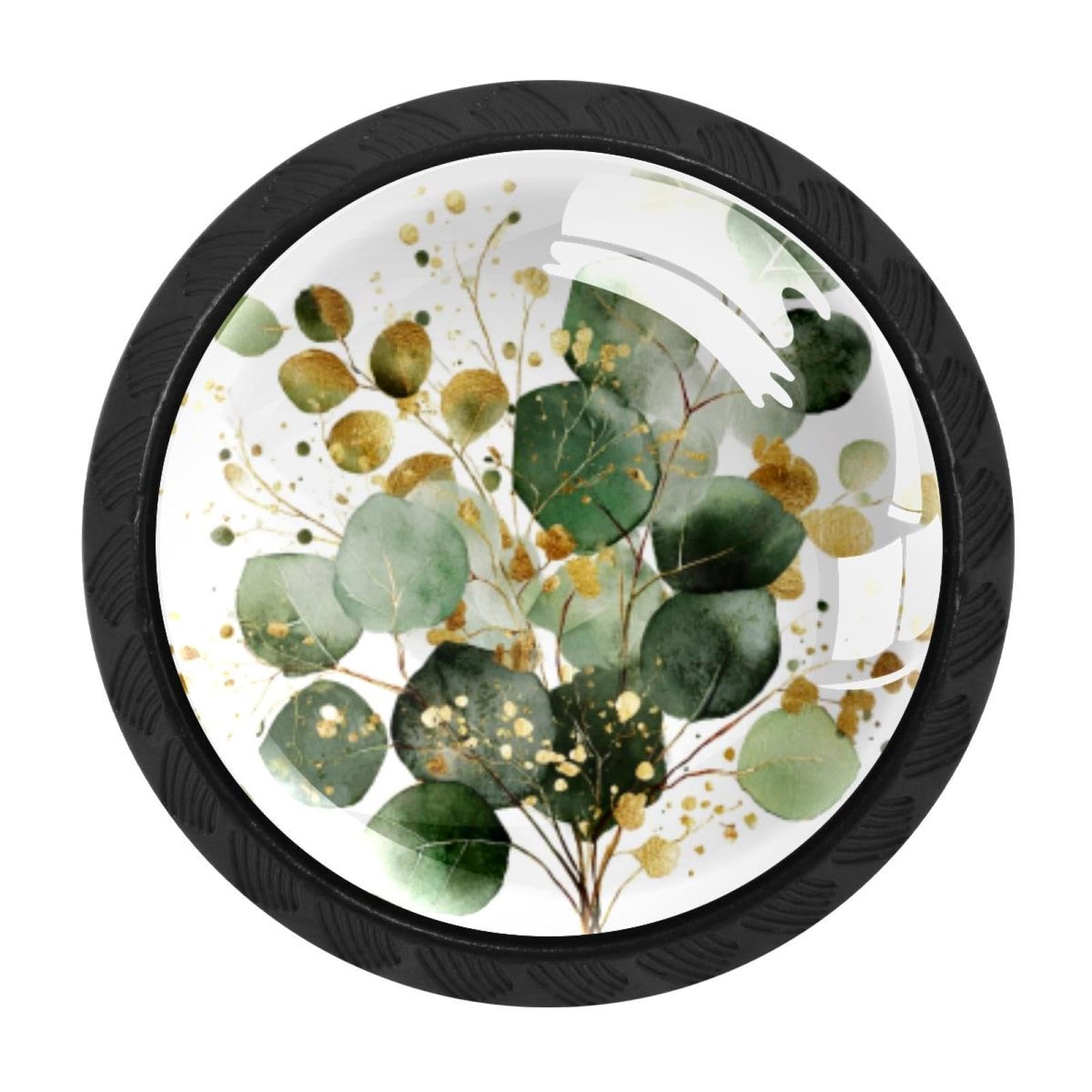 CHENZZZZ 4 Pack Cabinet Handles Black Green and Gold Leaf Branches (2) Cabinet Knobs Draw