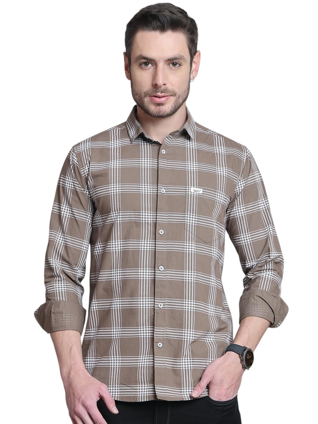 Majestic Man Slim Fit Cotton Casual Check Shirt for Men