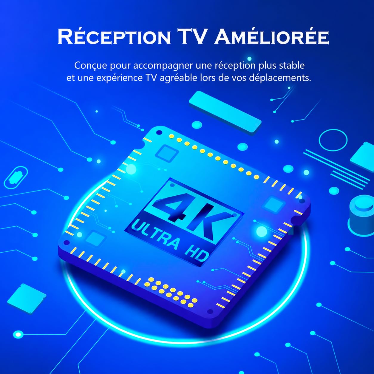 Antenne TV Camping-Car Amplifiée – Réception Longue Portée 360°, TNT HD 4K DVB-T/T2, Antenne TV Extérieure pour Camping-Car et Caravane, Résistante aux Intempéries