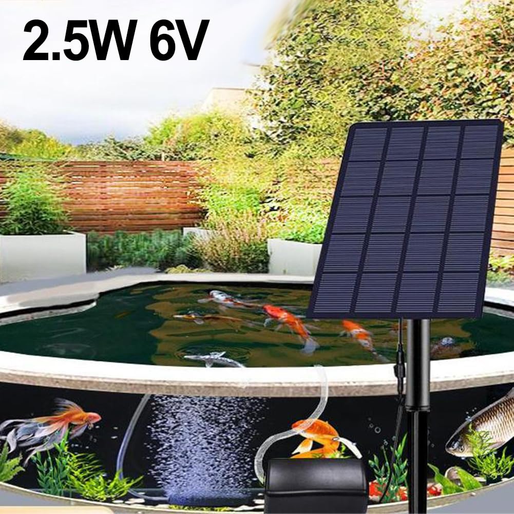 Pompa di ossigeno solare, 2,5 W 6 V, aeratore solare per laghetto con cavo, uscita bolle 0,8 l/min, per acquario da giardino