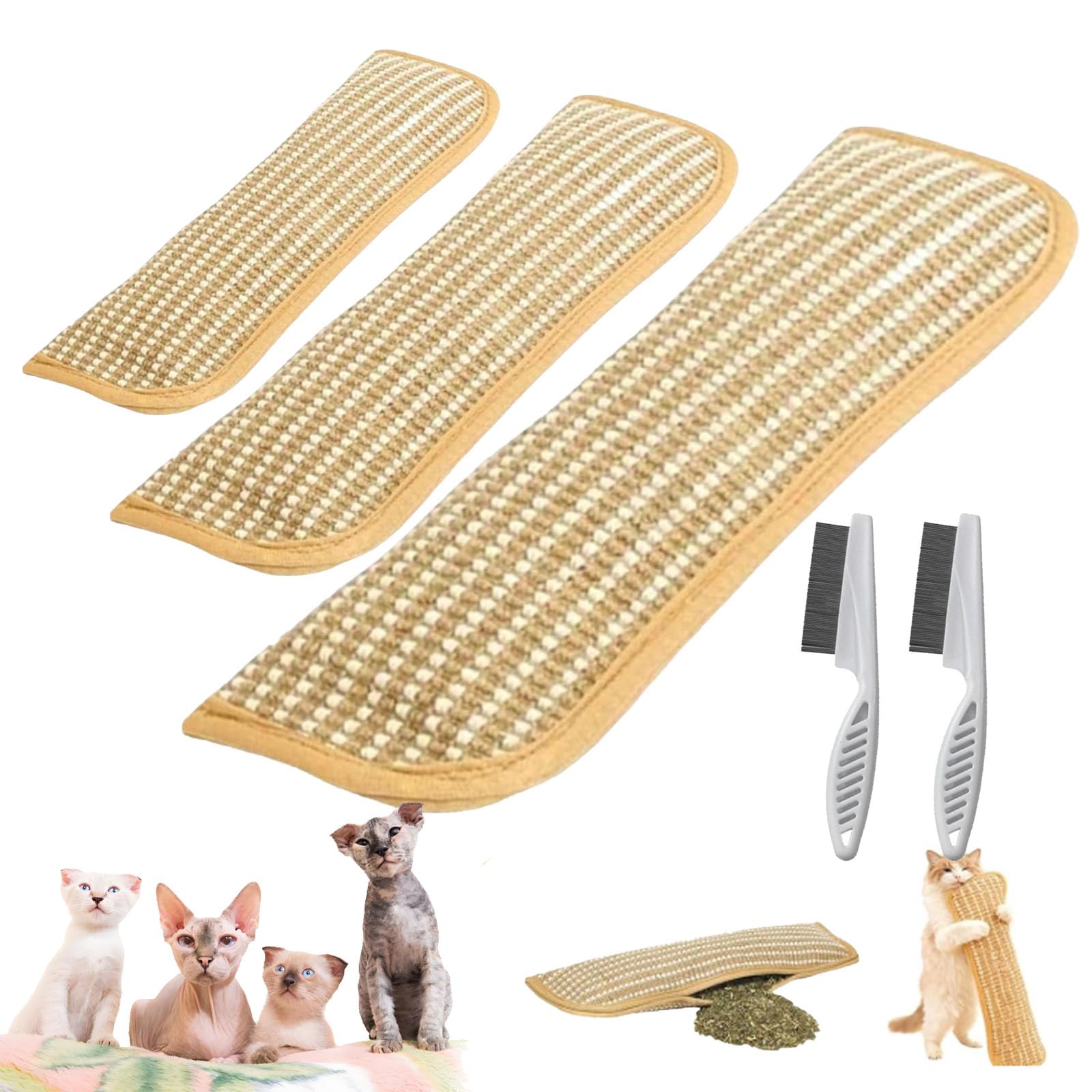 Generisch Catnip Kicker Pillow, cojín de hierba gatera, juguete dental, sisal natural, tabla interactiva para gatos (3 unidades)