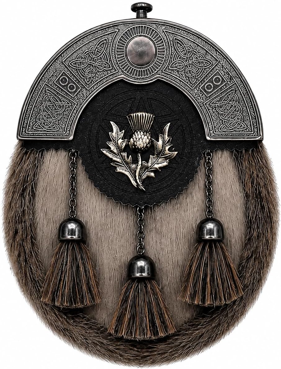 Scottish Kilt Sporran with Traditional Badges – Genuine Leather, Perfect for Highland Attire