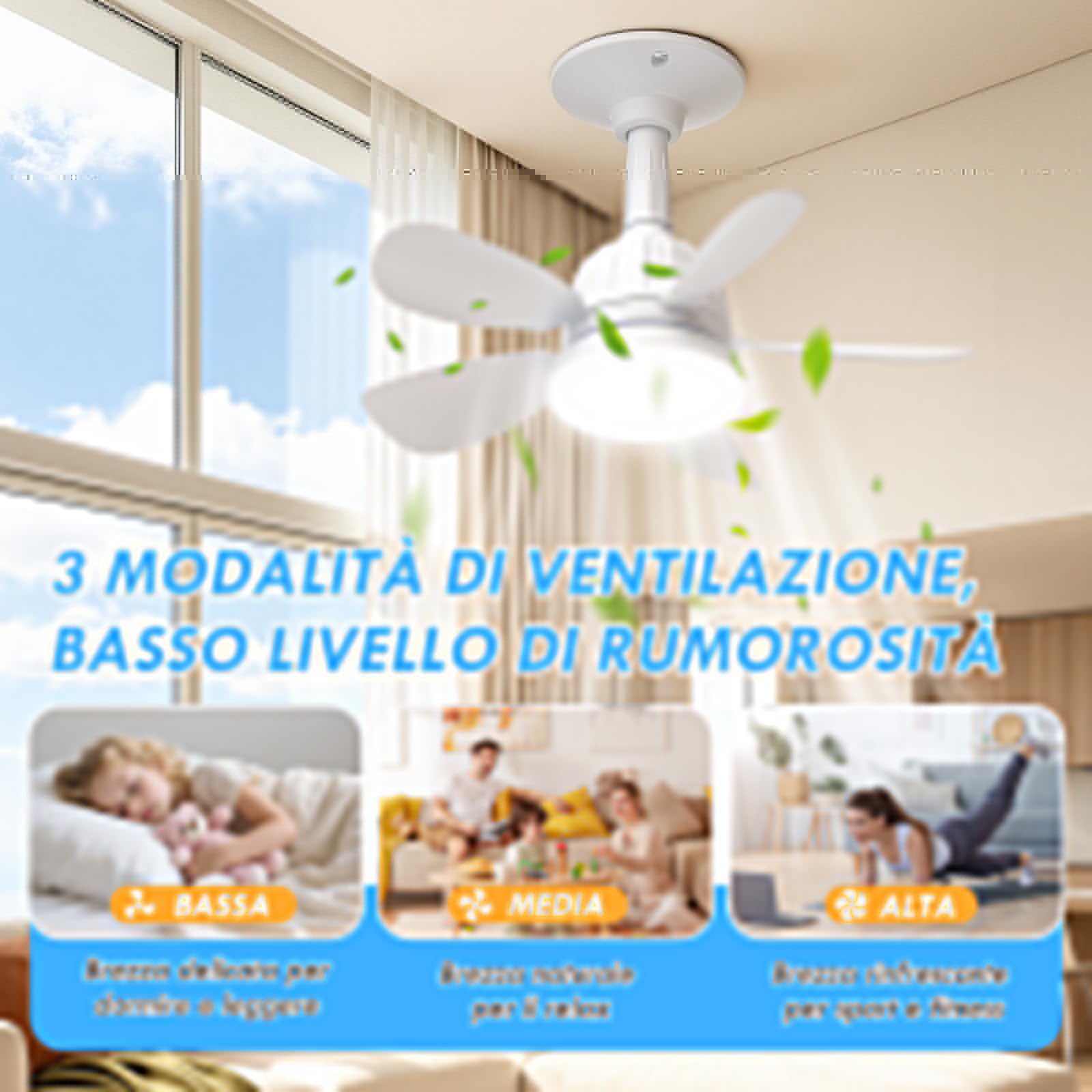 Dreamhigh Ventilatore Da Soffitto Con Luce E Telecomando, 18" Ultra Silenzioso, Con Attacco E27, 3 Velocità, Dimmerabile, Per Camera Da Letto E Soggiorno