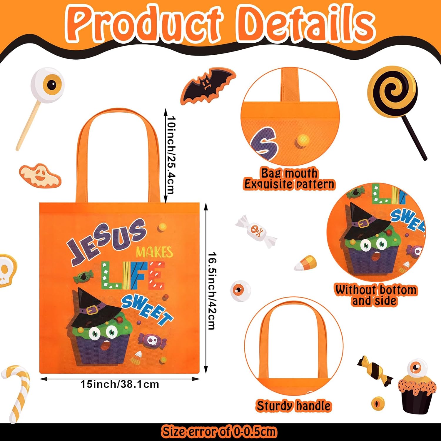 Sweetude 24 Pcs Christian Halloween Bags Religious Large Bible Gift Bag for Kids Jesus Makes Life Sweet Candy Tote Bag for Halloween Apparel Accessories Novelty Bags, 15 x 16.5 Inch - Image 2