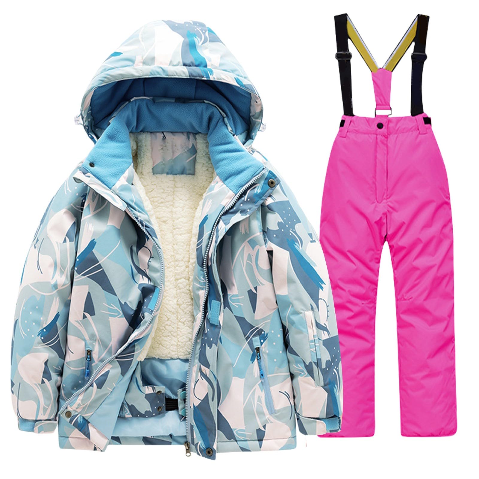 Traje de nieve para niños con forro polar y capucha espesa trajes de invierno a prueba de viento traje de invierno protección contra el queso chaqueta de plumas abrigo traje de esquí con capucha +