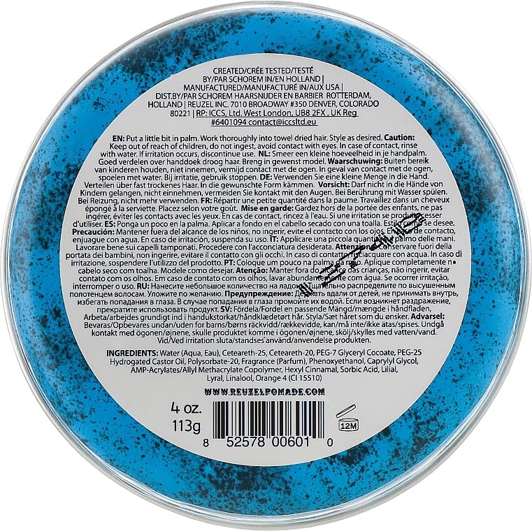 Reuzel Strong Hold High Sheen - Pomada capilar azul muy firme, 2 x 113 g