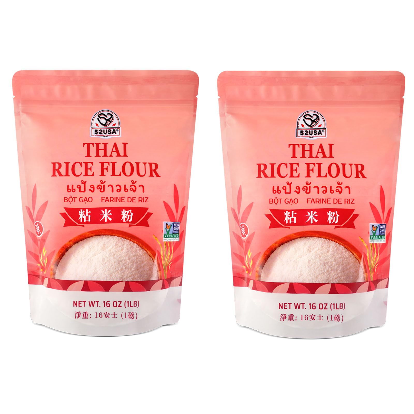 52USA Thai Rice Flour 32 Ounce (Basic), 2 Pound (Pack of 2), Rice Flour for Baking or Cooking, Product of Thailand, All Natural White Rice Flour, Vegan