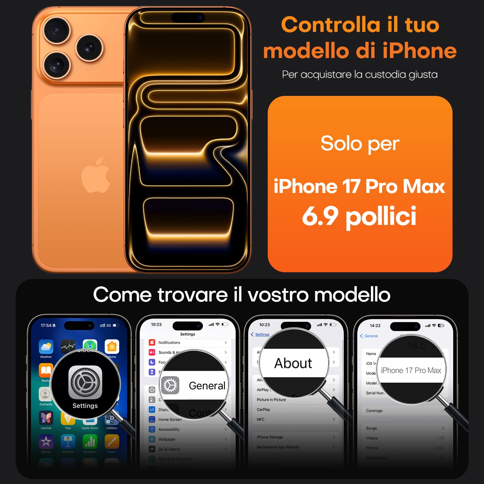 TAURI Cover per iPhone 17 Pro Max con Pellicola in Vetro Temperato,Protezione Completa della Fotocamera,Custodia per Sottile Antishock, Anticaduta - Trasparente