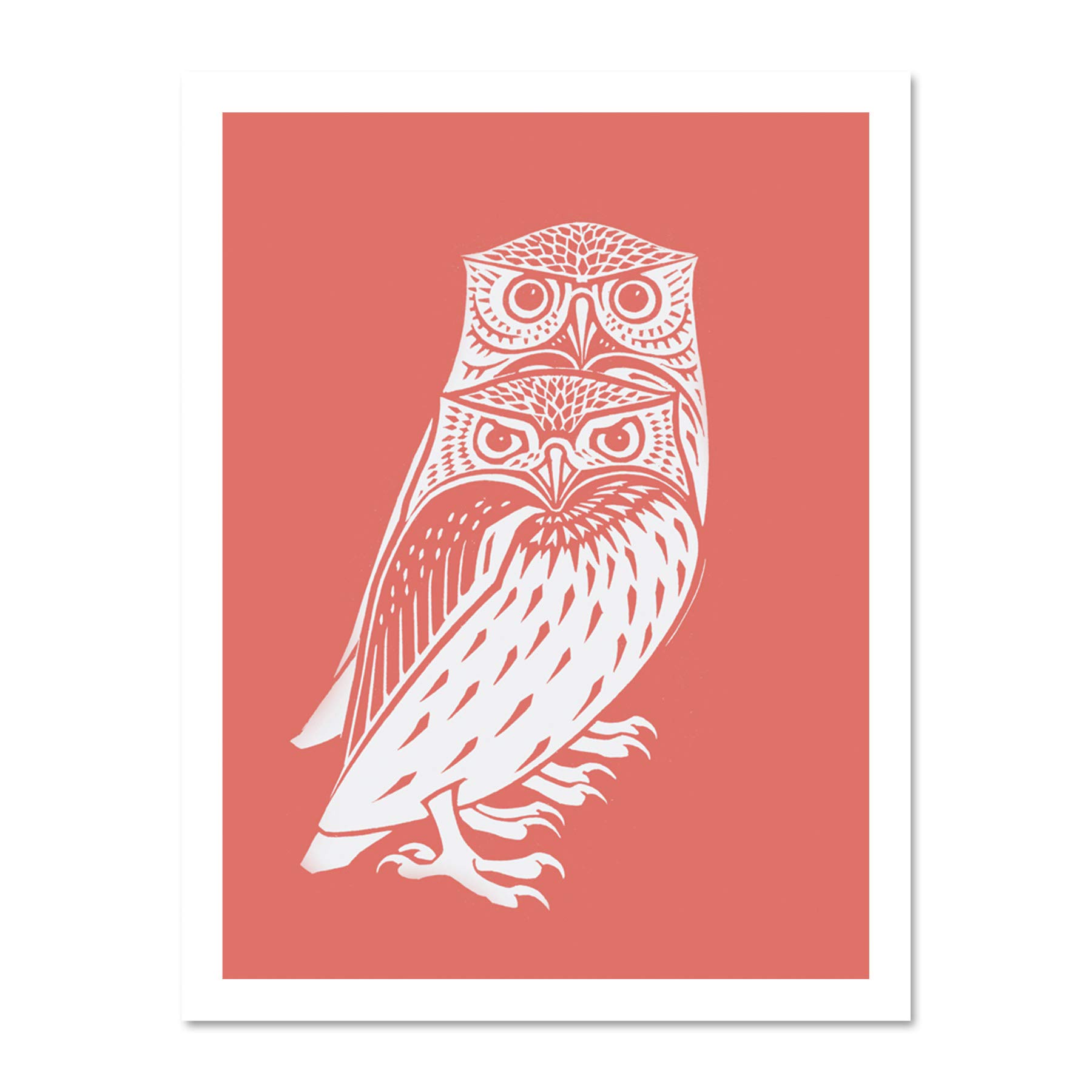 Wee Blue Coo Living Coral Owls Julie De Graag Large White Framed Art Print Wall Poster 18x24 inch