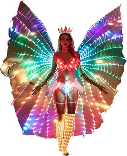 Alas de LED Isis con luz brillante traje para danza del vientre con varas ropa para espectáculos carnaval o Halloween Alas de LED Isis con luz brillante traje para danza del vientre con varas ropa para espectáculos carnaval o Halloween
