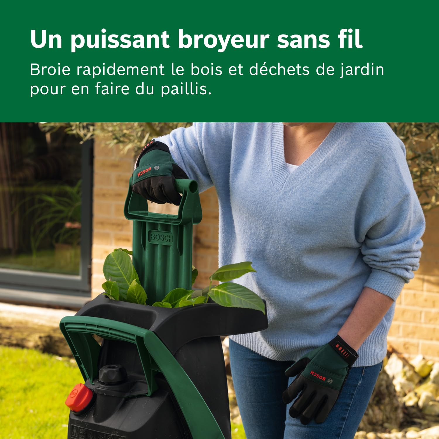 Bosch Broyeur sans fil UniversalShredder 2x18V-25 (lames réversibles, coupe des branches jusqu’à 25 mm, moteur Brushless, avec 2 batteries 18V 4.0Ah, 28 l Sac de collecte, chargeur)