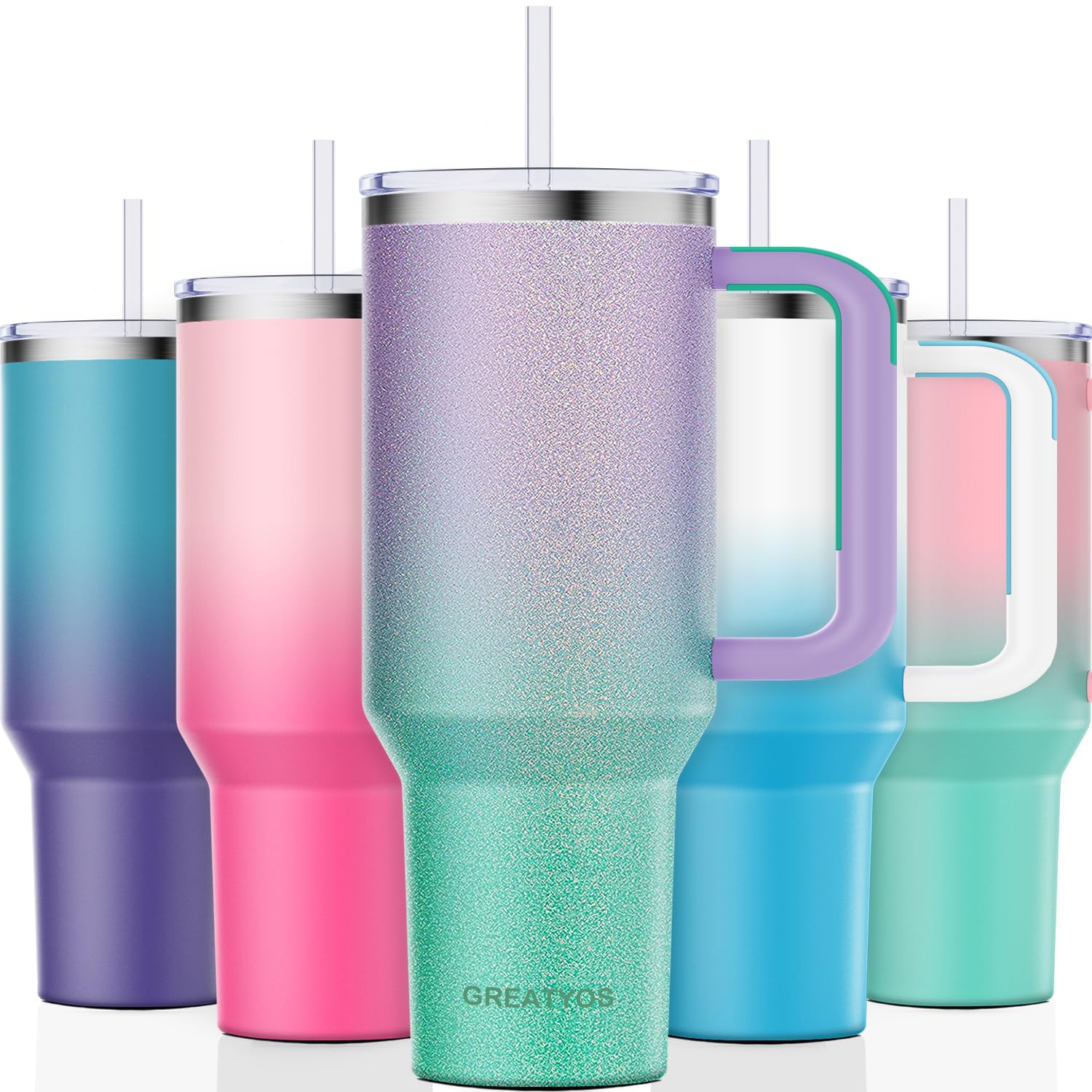 40 oz Tumbler with Handle and Straw Lid Insulated Tumblers Cups with Lids Straws Double Wall Vacuum Leak Proof Stainless Steel 40oz Tumbler Travel Mug Gifts for Men Women Him Her (Glitter)