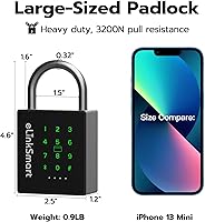 Vista 2 de eLinkSmart Candado inteligente resistente con llave, bloqueo de almohadilla con teclado de código, resistente a la intemperie, Bluetooth RFID