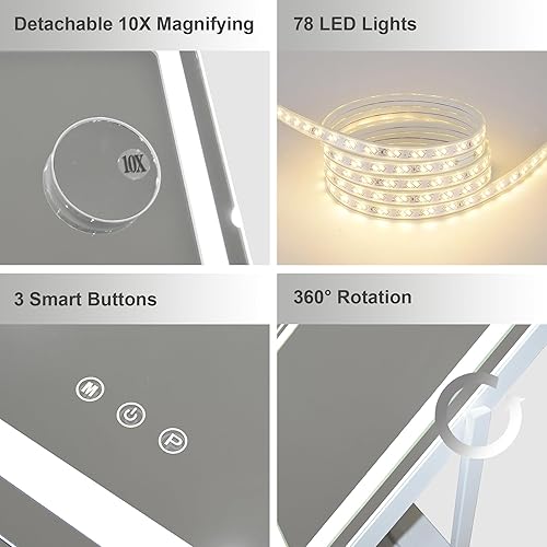 Miniatura 6 de SLIMOON Hollywood Espejo de tocador con luces, 14 bombillas LED regulables, espejo de maquillaje iluminado con espejo de aumento desmontable de 10X,