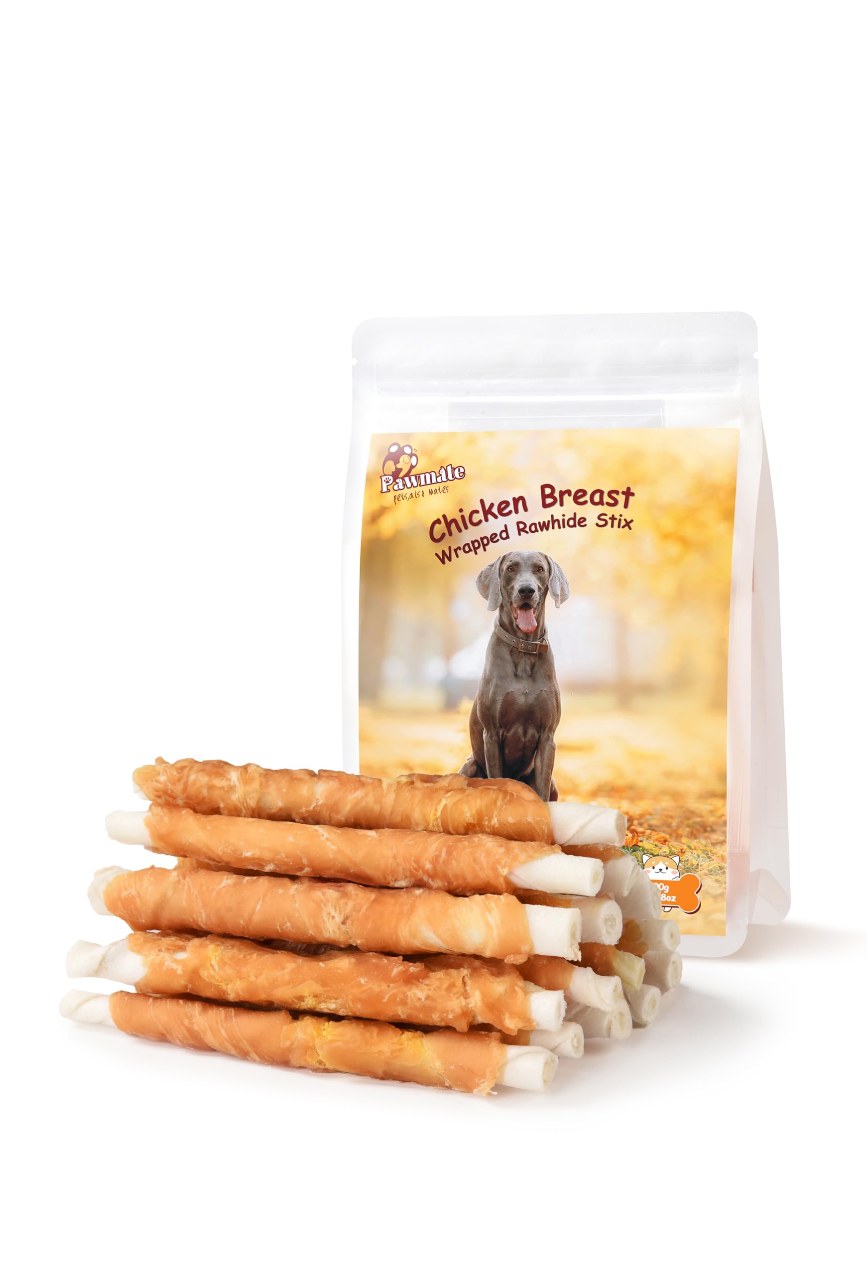 Pawmate Dog Treats Chicken Wrapped Rawhide Sticks w/Taurine, Long Lasting Dog Chews Trainning Snacks High Protein, Natural Chicken Treats for Small