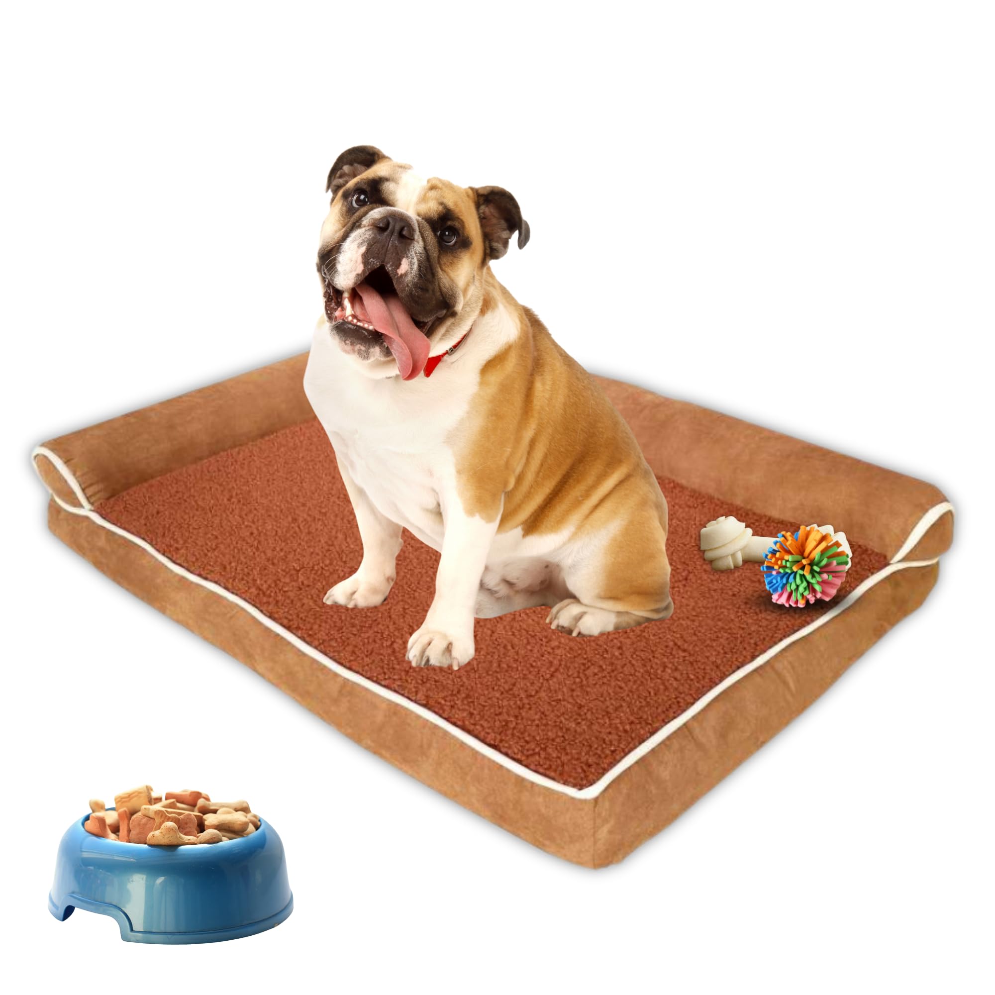 EUARREC Washable Dog Bed for Medium Size Dogs, Orthopedic Dog Bed, Memory Foam Non-Slip Pet Beds, Comfortable Rectangle Sleeping Puppy Bed (Brown)