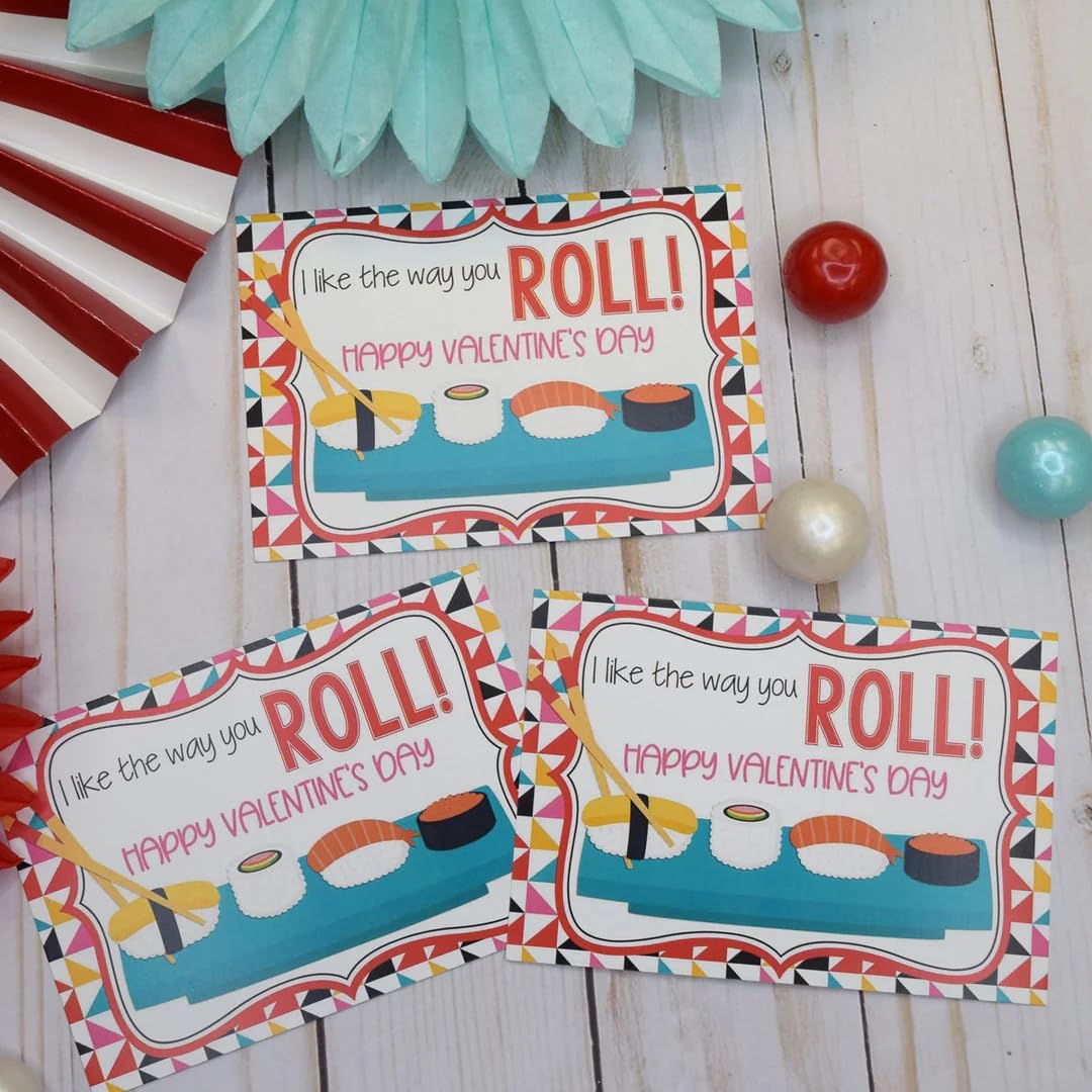AmandaCreation - Tarjetas para el día de San Valentín con texto en inglés "I Like The Way You Roll para regalar a amigos y compañeros de clase, treinta (30) tarjetas de 8,9 x 12,7 cm (sin sobres)