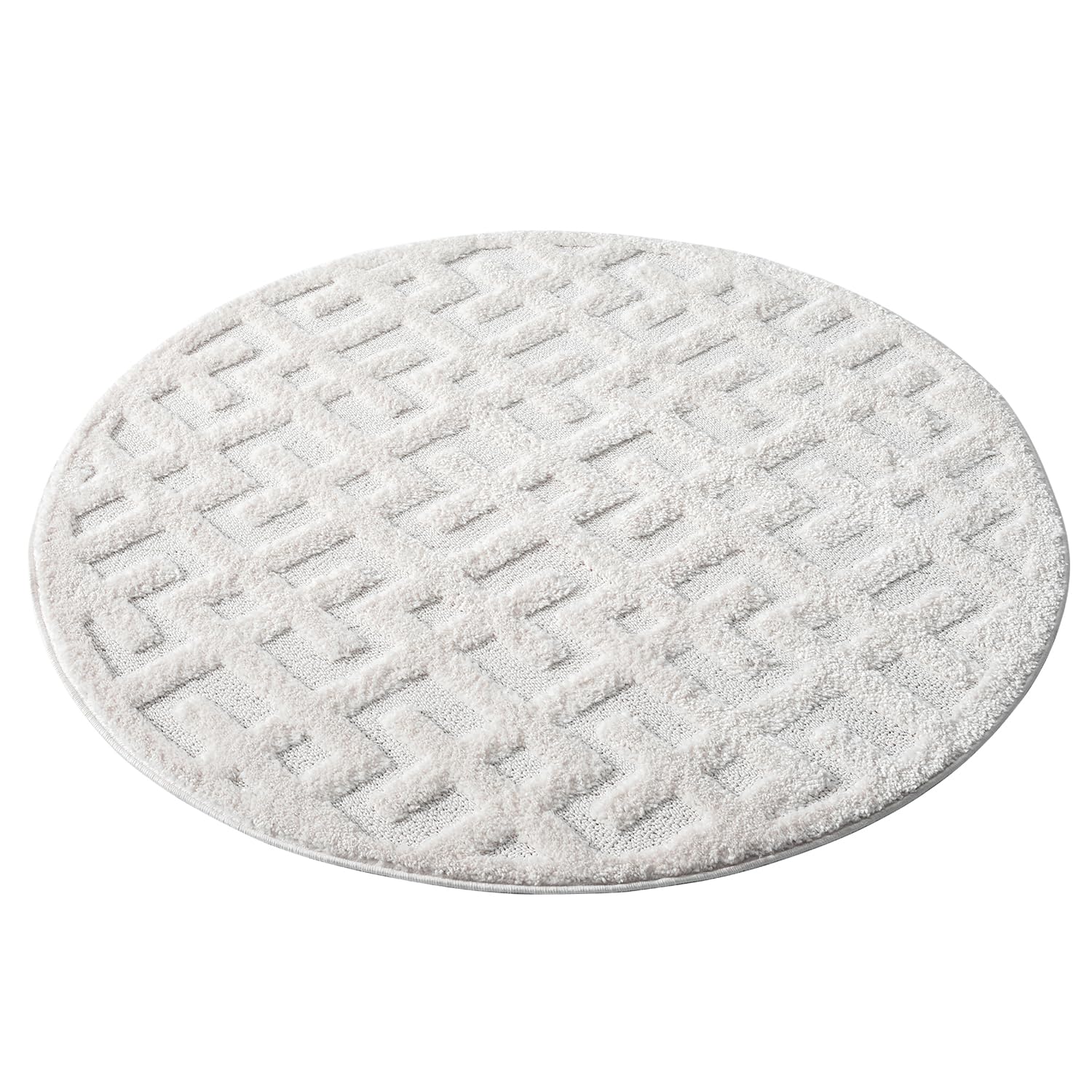 payé Teppich Rund - 200x200cm - Hochflor - Boho - Pastell Creme Grau - Einfarbig - Modern Geo Muster- Skandinavisch Flauschig Weich - Schlafzimmer Dekoration